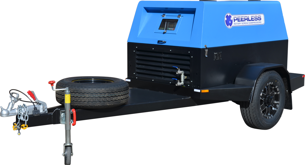 PEERLESS DIESEL ROTARY SCREW COMPRESSOR TRAILER P125D 'FREIGHT CHARGES APPLY'