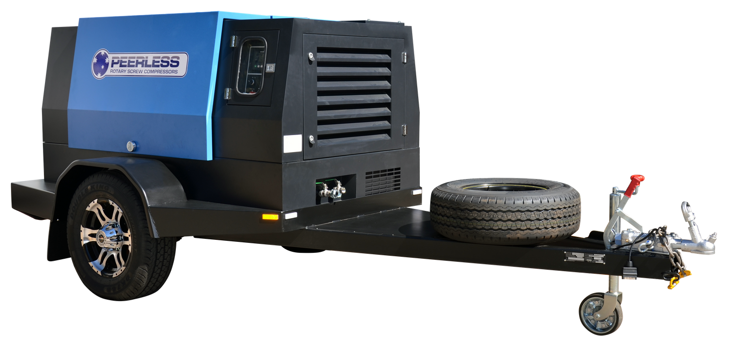 PEERLESS DIESEL ROTARY SCREW COMPRESSOR TRAILER P185D-T 'FREIGHT CHARGES APPLY'